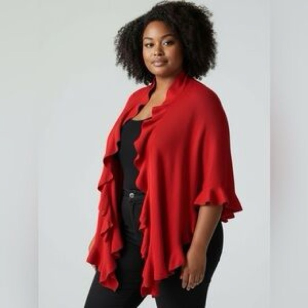 Coldwater‎ Creek ribbed knit ruffle shawl/wrap/poncho